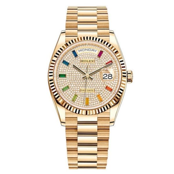 Rolex Day-Date Ladies Diamond-paved 10 baguette rainbow sapphires 128238 Rolex Day-Date Ladies Diamond-paved 10 baguette rainbow sapphires 128238