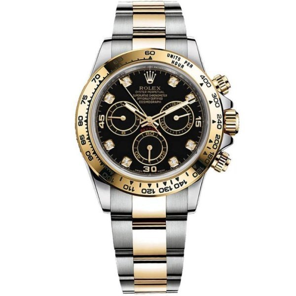 Daytona Steel and Yellow Gold 116523 Black set with Diamonds Daytona Steel and Yellow Gold 116523 Black set with Diamonds